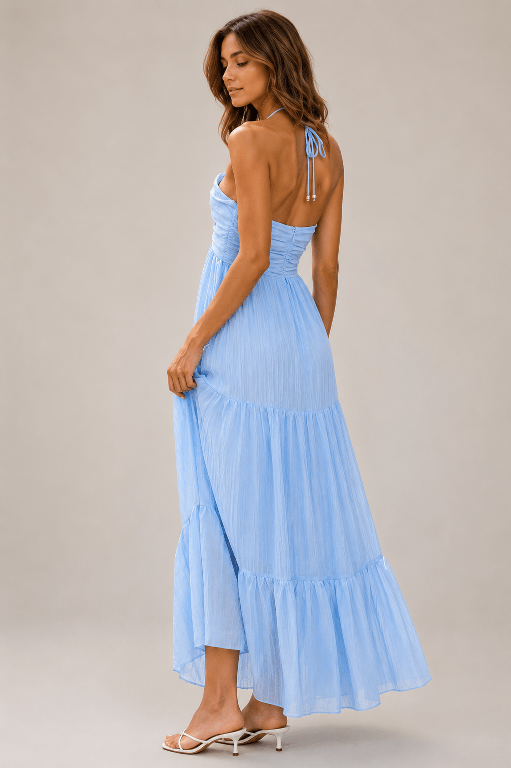 Tiered Halter Neck Cami Dress | Boho Summer Maxi Dress in Sage
