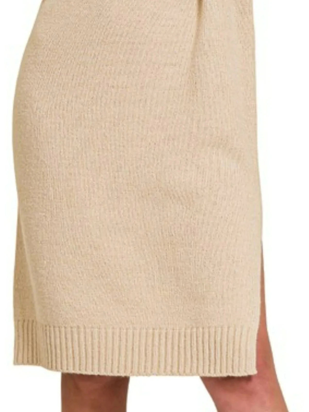 Turtleneck Long Sleeve Midi Sweater Dress in Heather Beige | CozyFits in Heather Beige