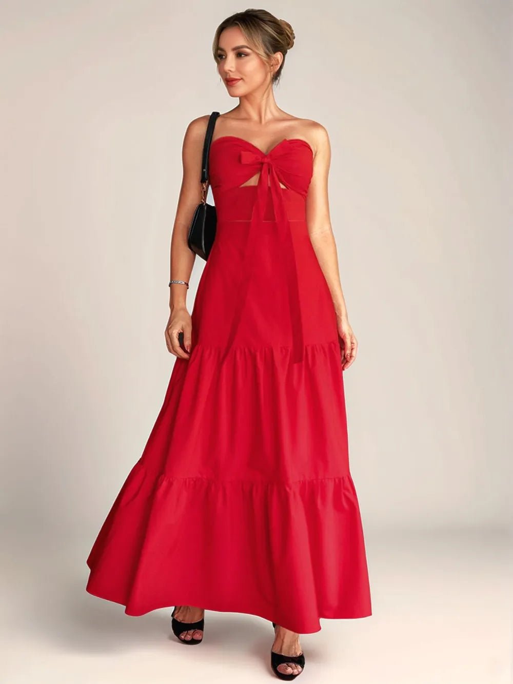 Twist Front Cutout Tiered Maxi Dress – Women’s Halter Maxi Dress in Deep Red