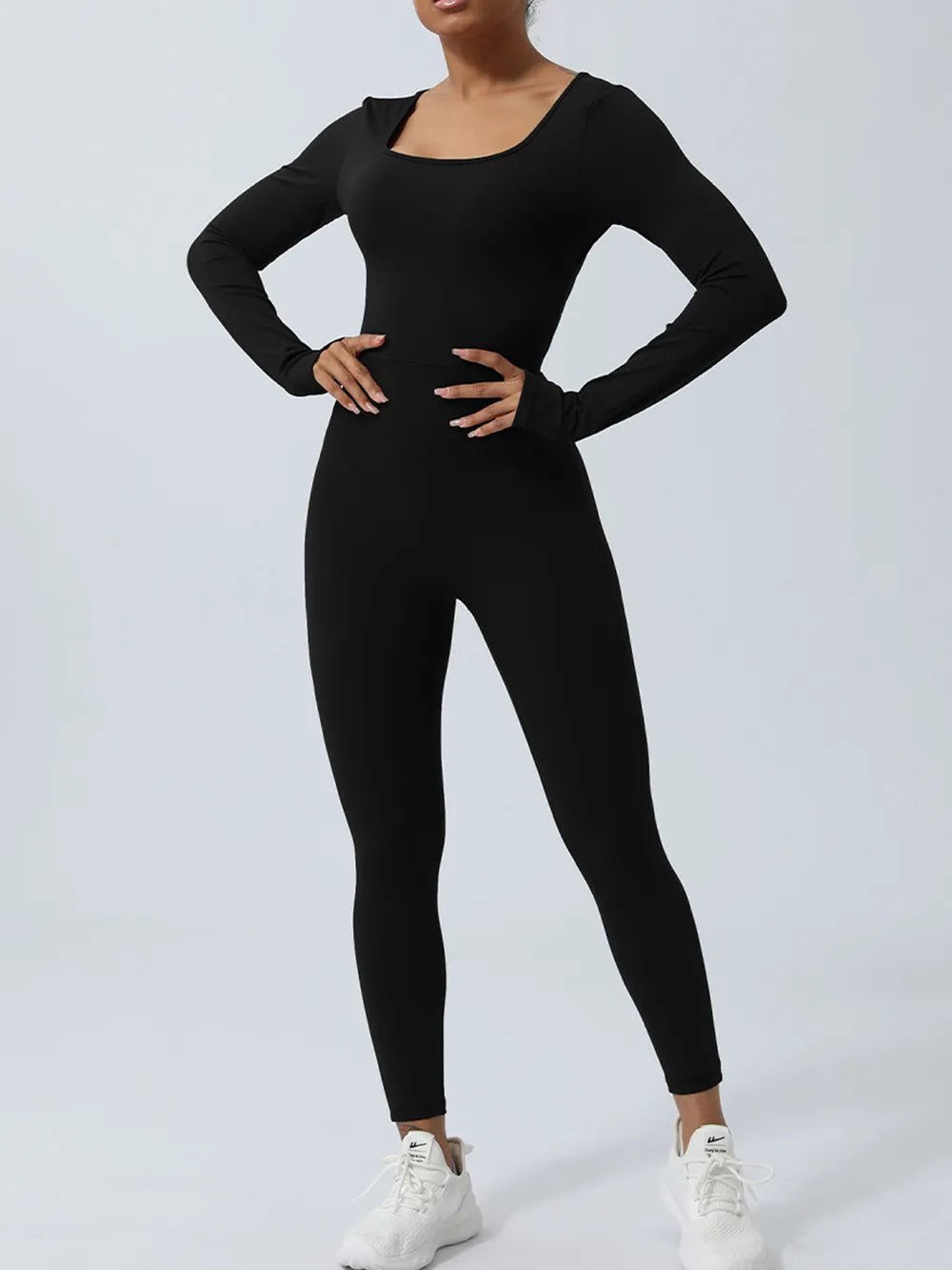 Twisted Backless Long Sleeve Jumpsuit | CozyFits in Black