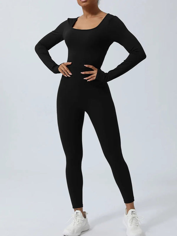 Twisted Backless Long Sleeve Jumpsuit | CozyFits in Black