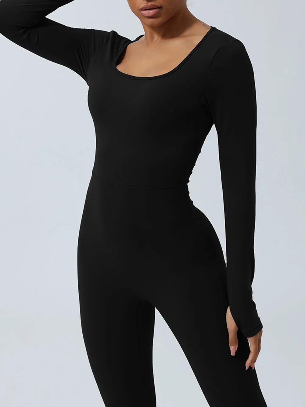 Twisted Backless Long Sleeve Jumpsuit | CozyFits in Black