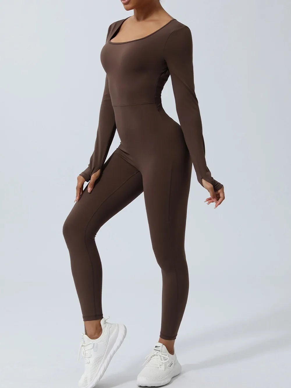 Twisted Backless Long Sleeve Jumpsuit | CozyFits in Chocolate