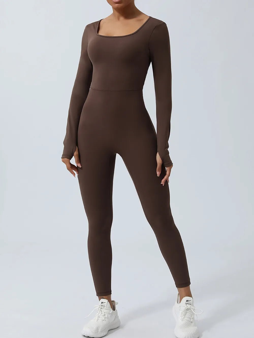Twisted Backless Long Sleeve Jumpsuit | CozyFits in Chocolate