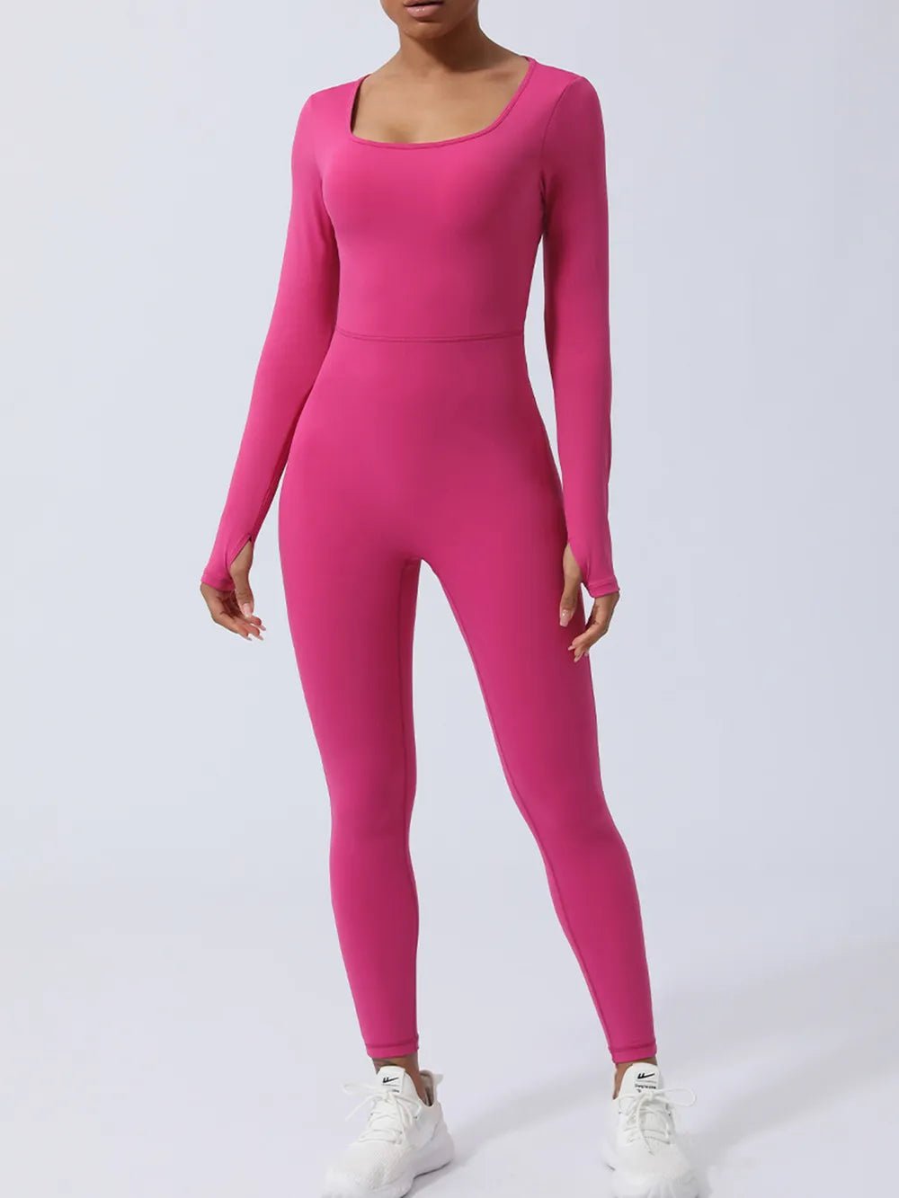 Twisted Backless Long Sleeve Jumpsuit | CozyFits in Hot Pink