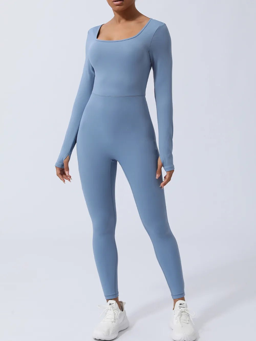 Twisted Backless Long Sleeve Jumpsuit | CozyFits in Light Blue