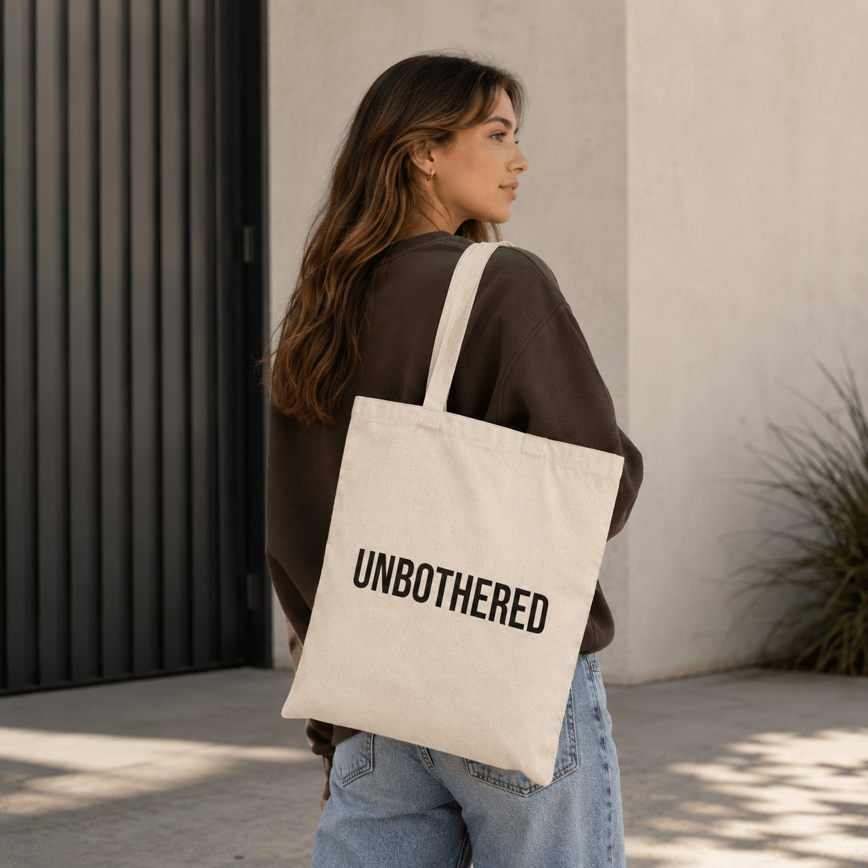 Unbothered Tote Bag | Aesthetic Natural Canvas Tote | Minimalist Graphic Bag for Women in Natural