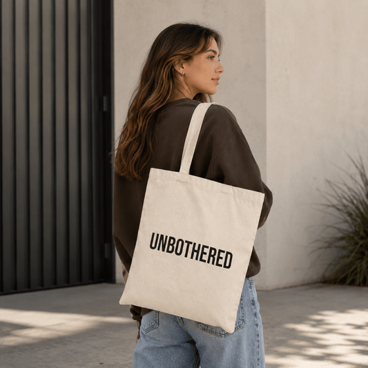 Unbothered Tote Bag | Aesthetic Natural Canvas Tote | Minimalist Graphic Bag for Women in Natural