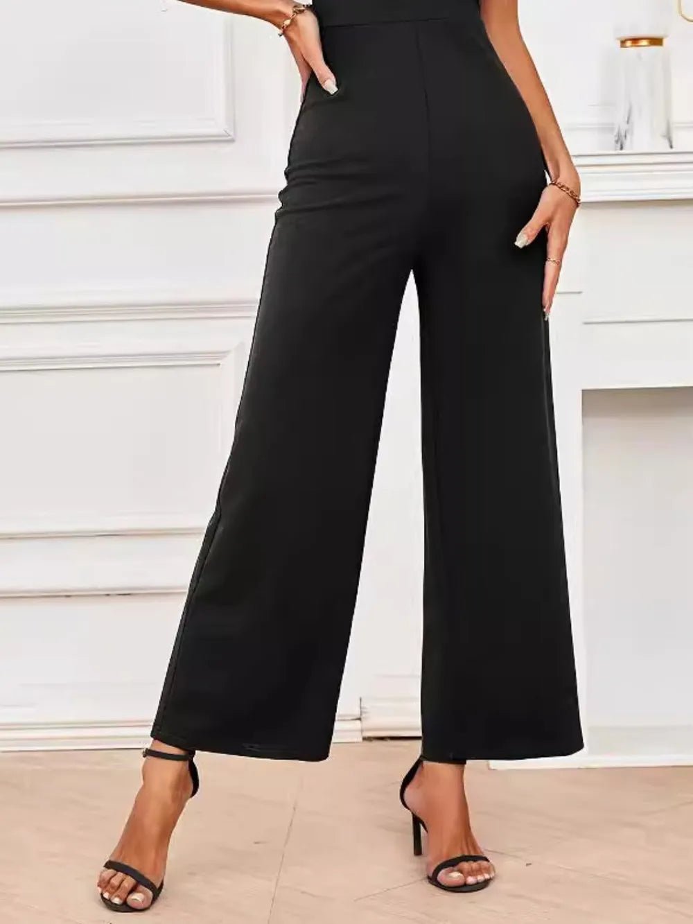 V - Neck Flutter Sleeve Jumpsuit | CozyFits in Black