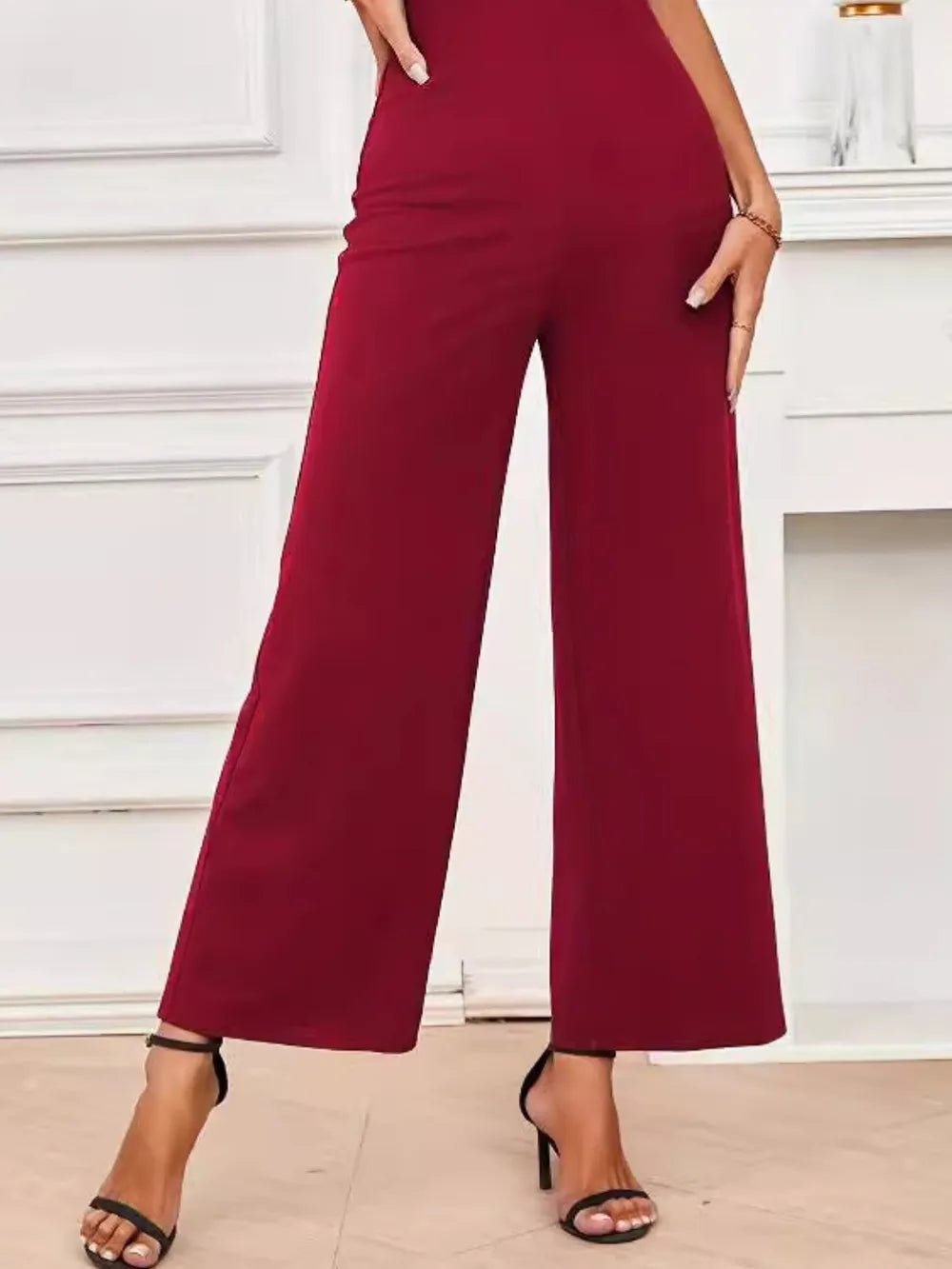 V - Neck Flutter Sleeve Jumpsuit | CozyFits in Burgundy
