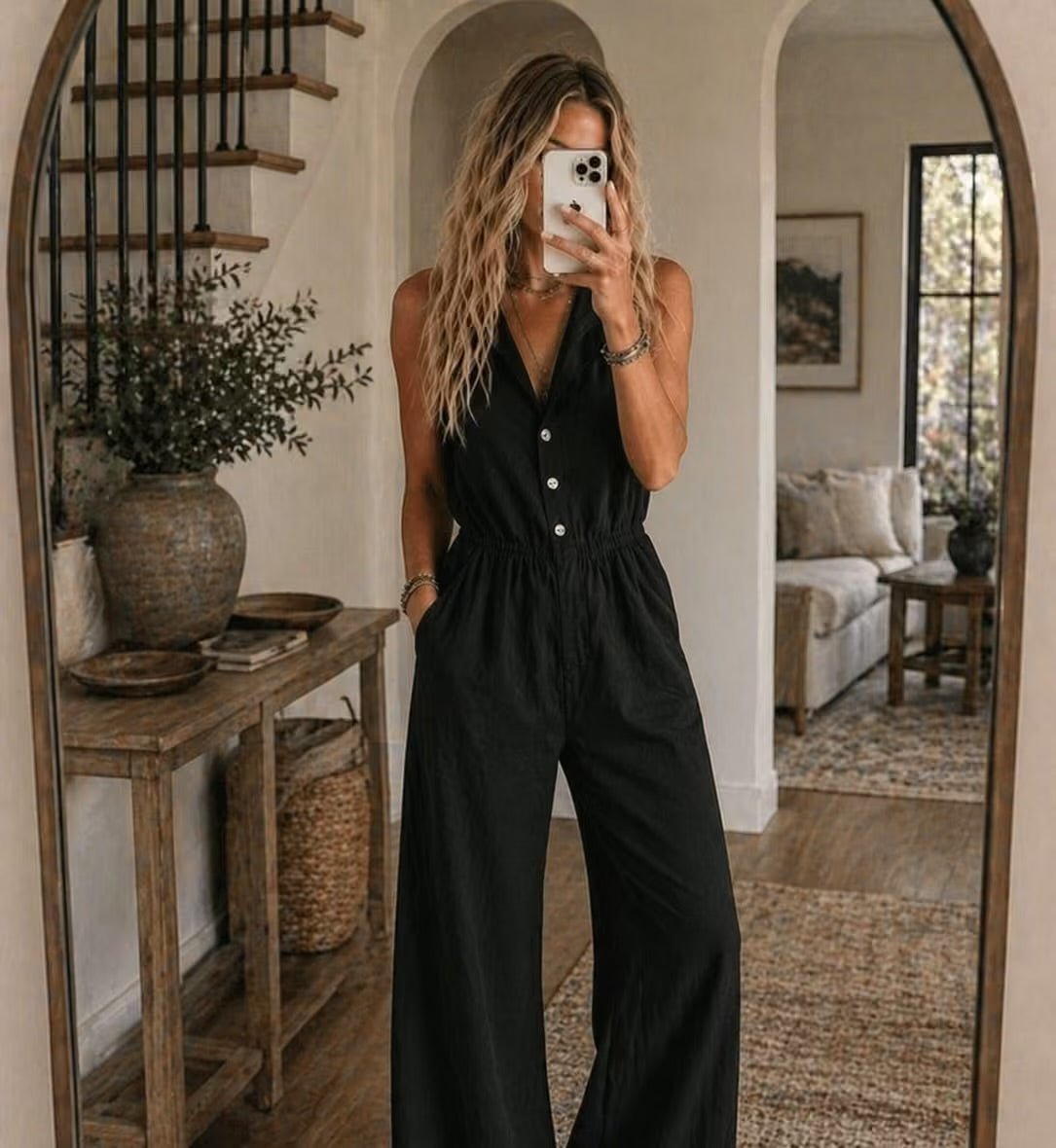 V - Neck Jumpsuit with Wide - Leg Silhouette in 2XL