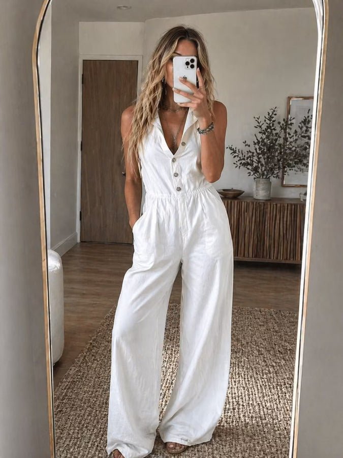 V - Neck Jumpsuit with Wide - Leg Silhouette in 2XL