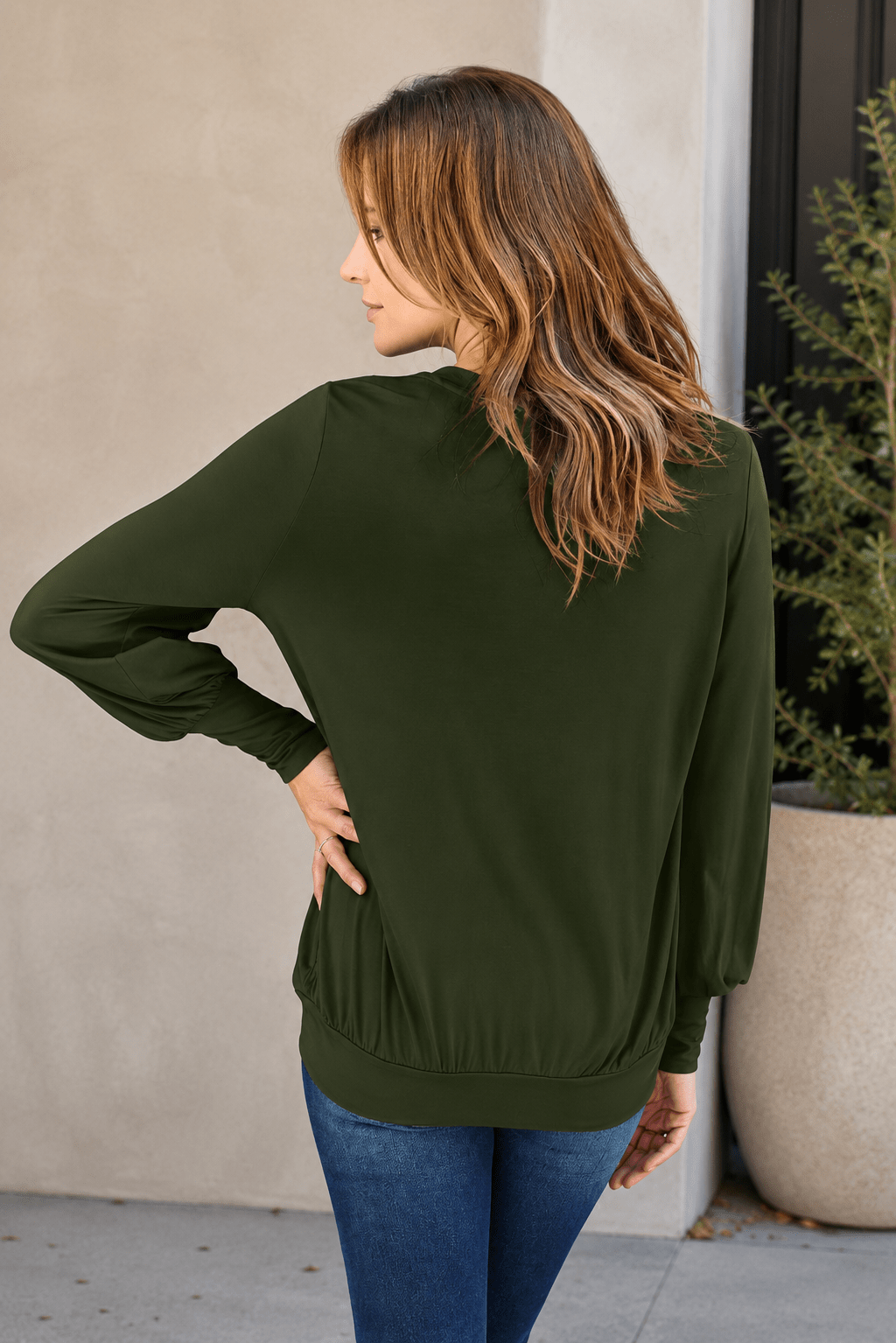 V - Neck Lantern Sleeve Top in Sky Blue