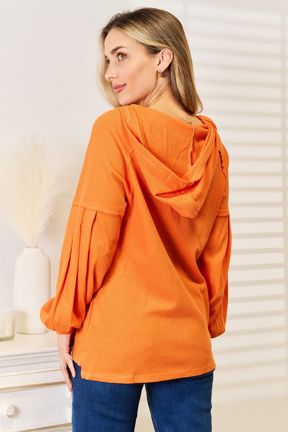 Waffle Knit Button Hoodie | CozyFits in Orange