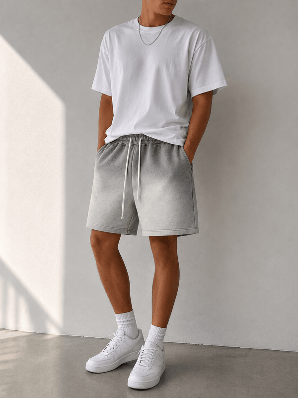 Washed Drawstring Casual Shorts in Black