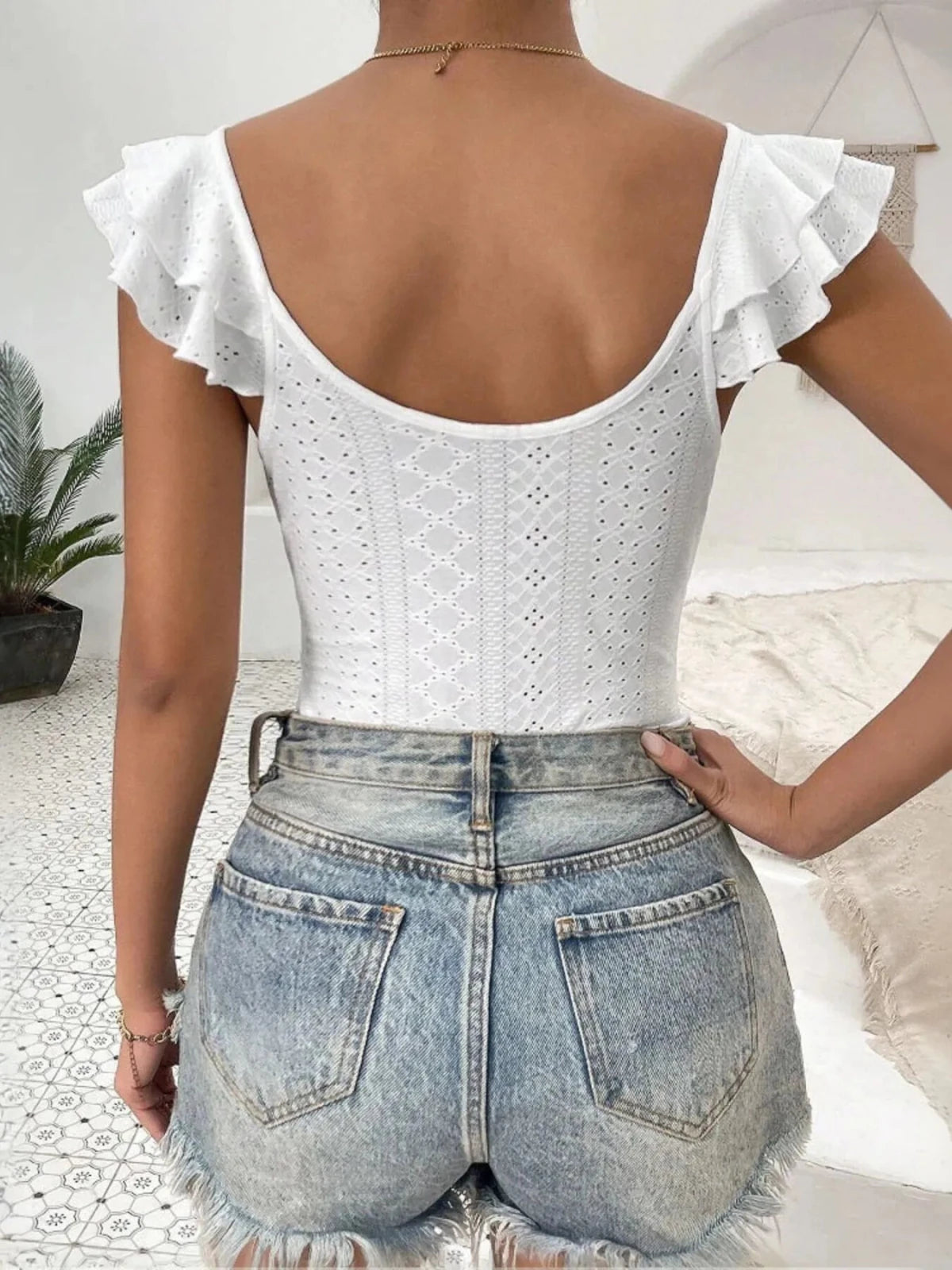 White Eyelet Lace Ruffled Corset Bodysuit | CozyFits in White