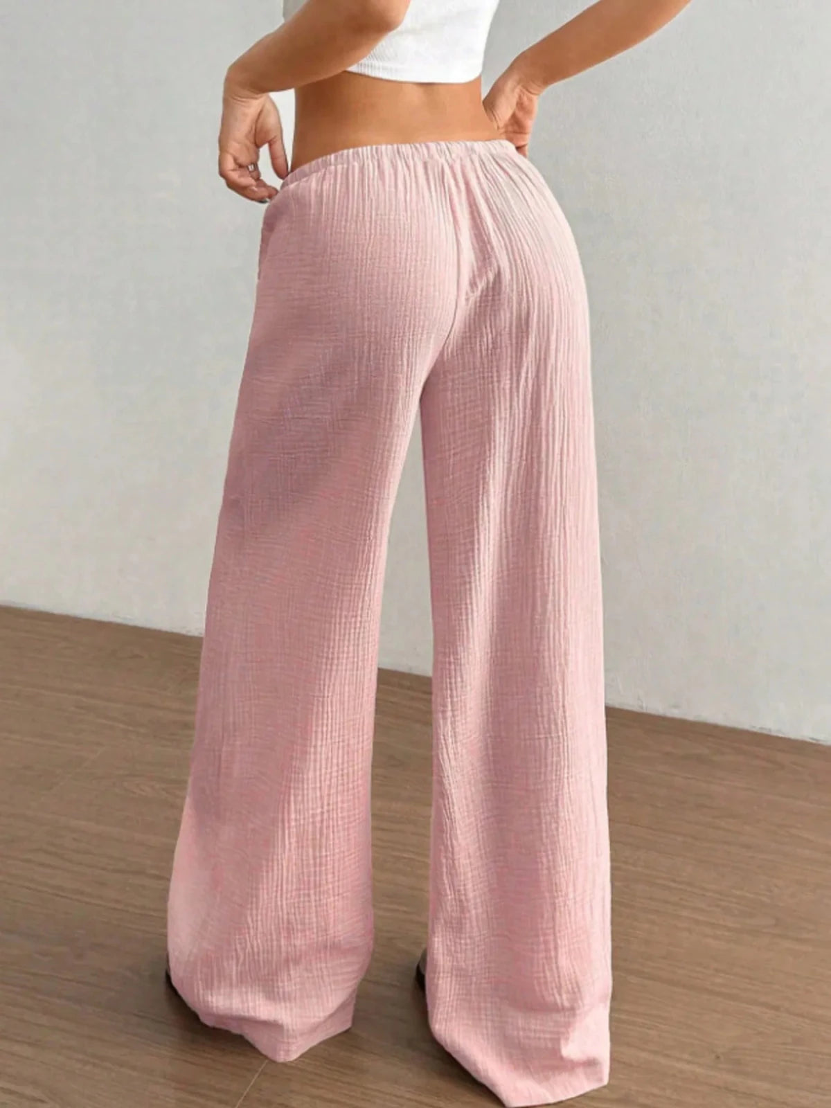 Wide Leg Drawstring Casual Pants in Pink