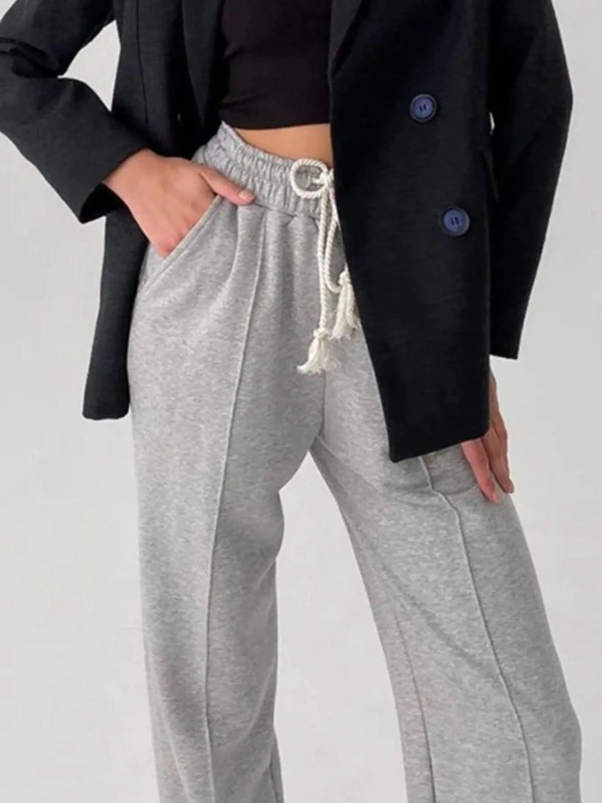 Women's Casual Drawstring Jogger Pants | Lightweight Pocketed Sweats | CozyFits in Gray