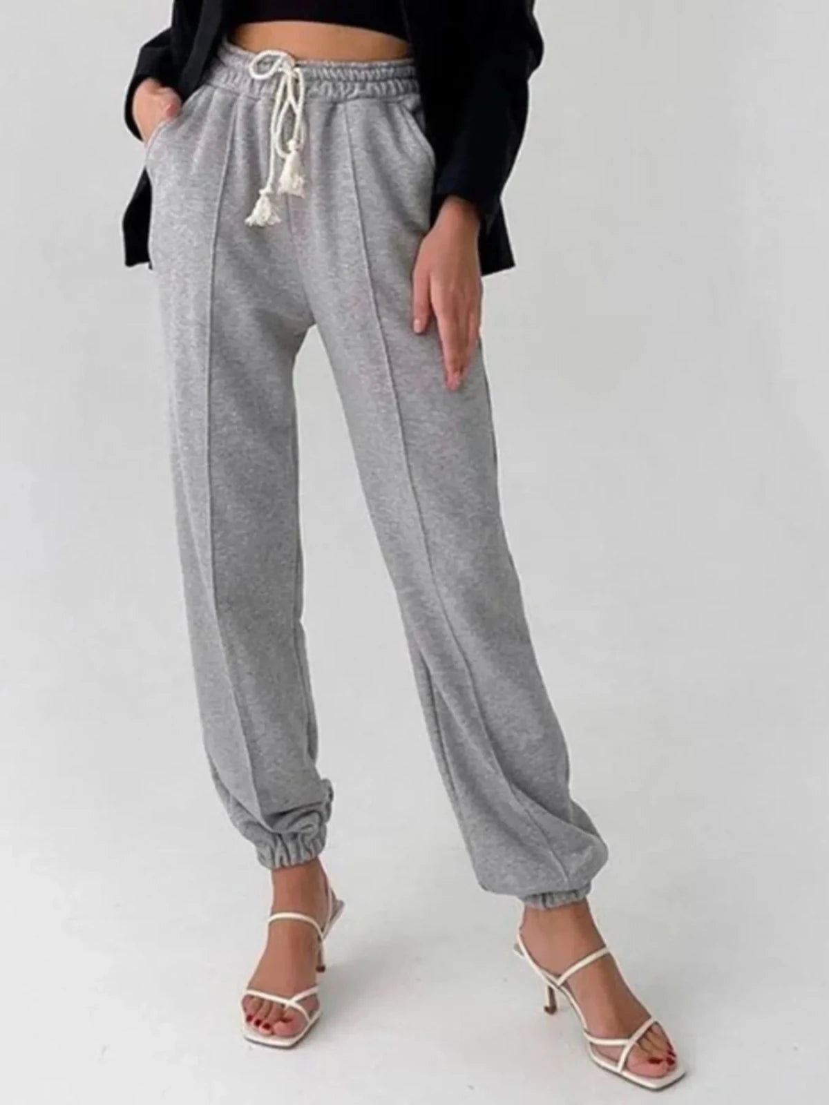 Women's Casual Drawstring Jogger Pants | Lightweight Pocketed Sweats | CozyFits in Gray