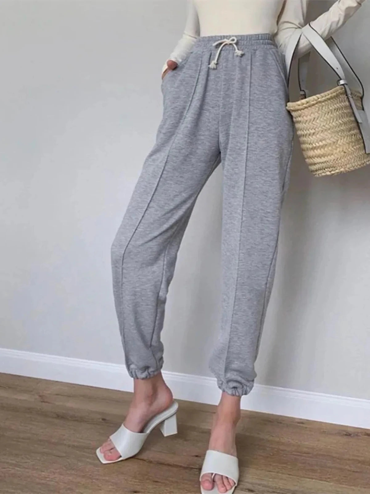 Women's Casual Drawstring Jogger Pants | Lightweight Pocketed Sweats | CozyFits in Gray