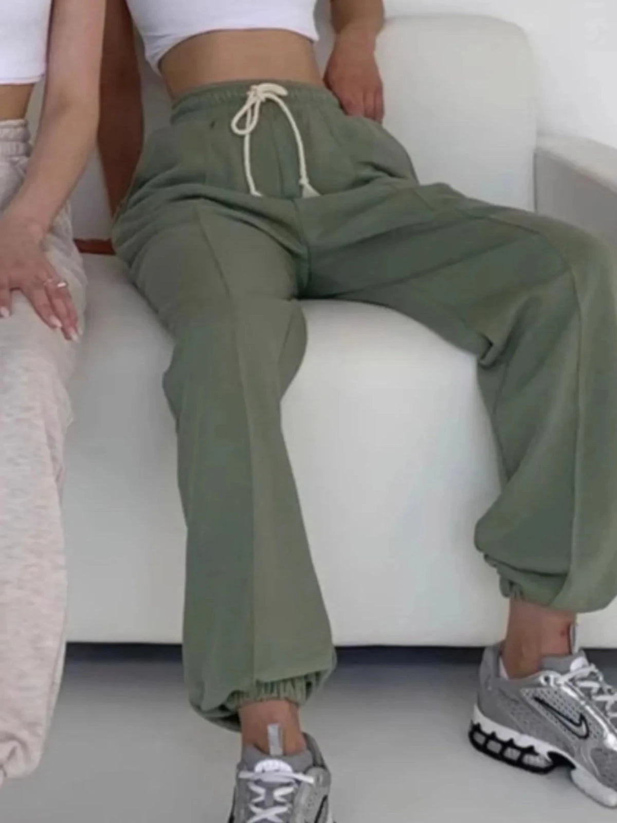 Women's Casual Drawstring Jogger Pants | Lightweight Pocketed Sweats | CozyFits in Green