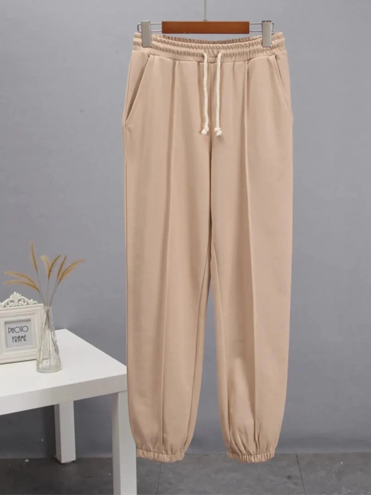 Women's Casual Drawstring Jogger Pants | Lightweight Pocketed Sweats | CozyFits in Khaki