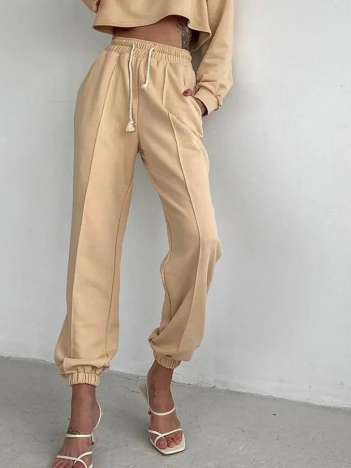 Women's Casual Drawstring Jogger Pants | Lightweight Pocketed Sweats | CozyFits in Khaki