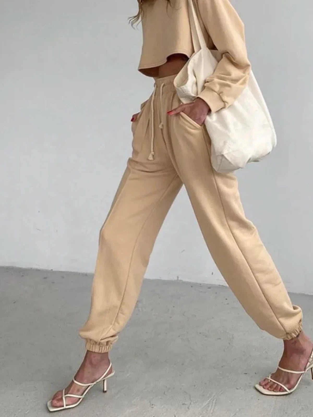 Women's Casual Drawstring Jogger Pants | Lightweight Pocketed Sweats | CozyFits in Khaki