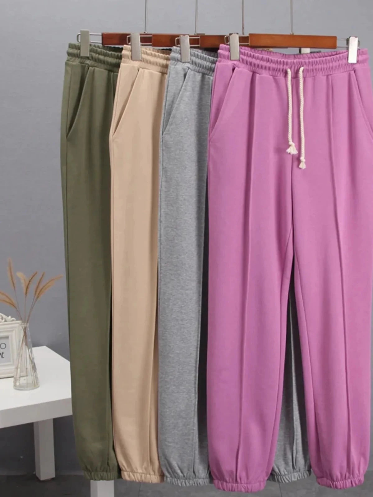 Women's Casual Drawstring Jogger Pants | Lightweight Pocketed Sweats | CozyFits in Purple