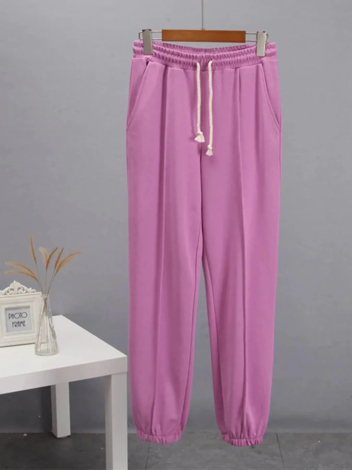 Women's Casual Drawstring Jogger Pants | Lightweight Pocketed Sweats | CozyFits in Purple
