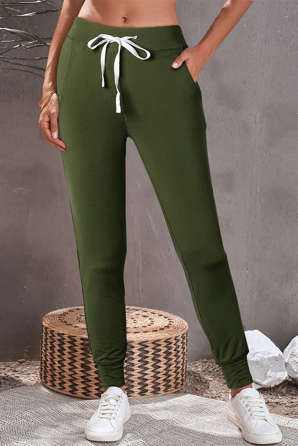 Women's Drawstring Joggers with Pockets | Stretchy Relaxed Fit Jogger | CozyFits in Army Green