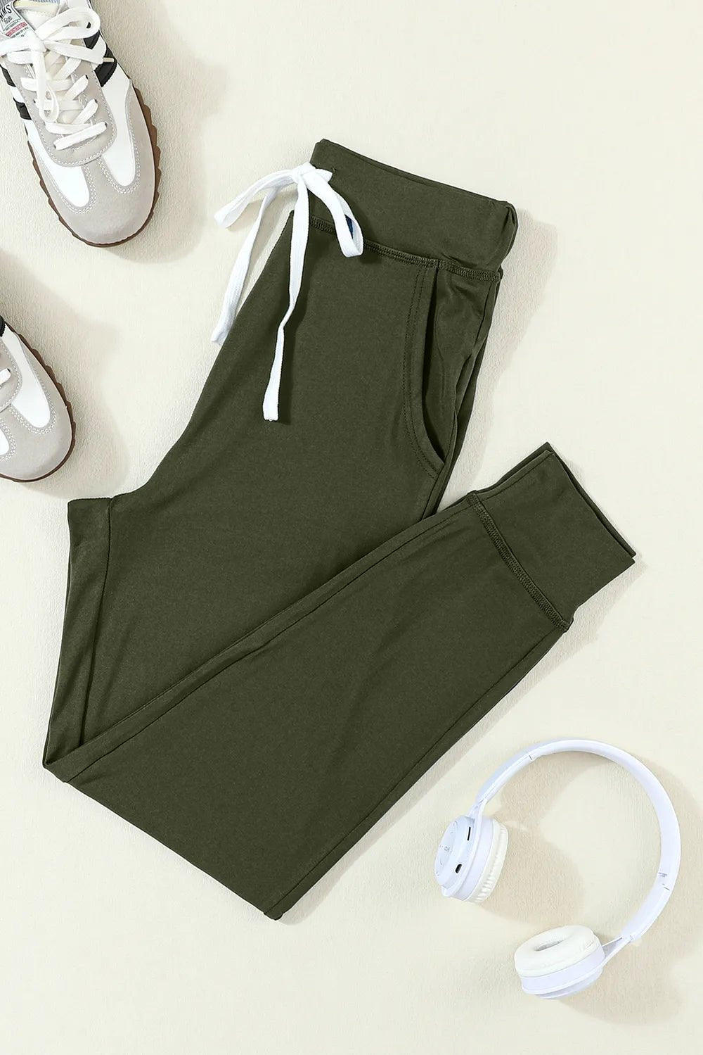 Women's Drawstring Joggers with Pockets | Stretchy Relaxed Fit Jogger | CozyFits in Army Green