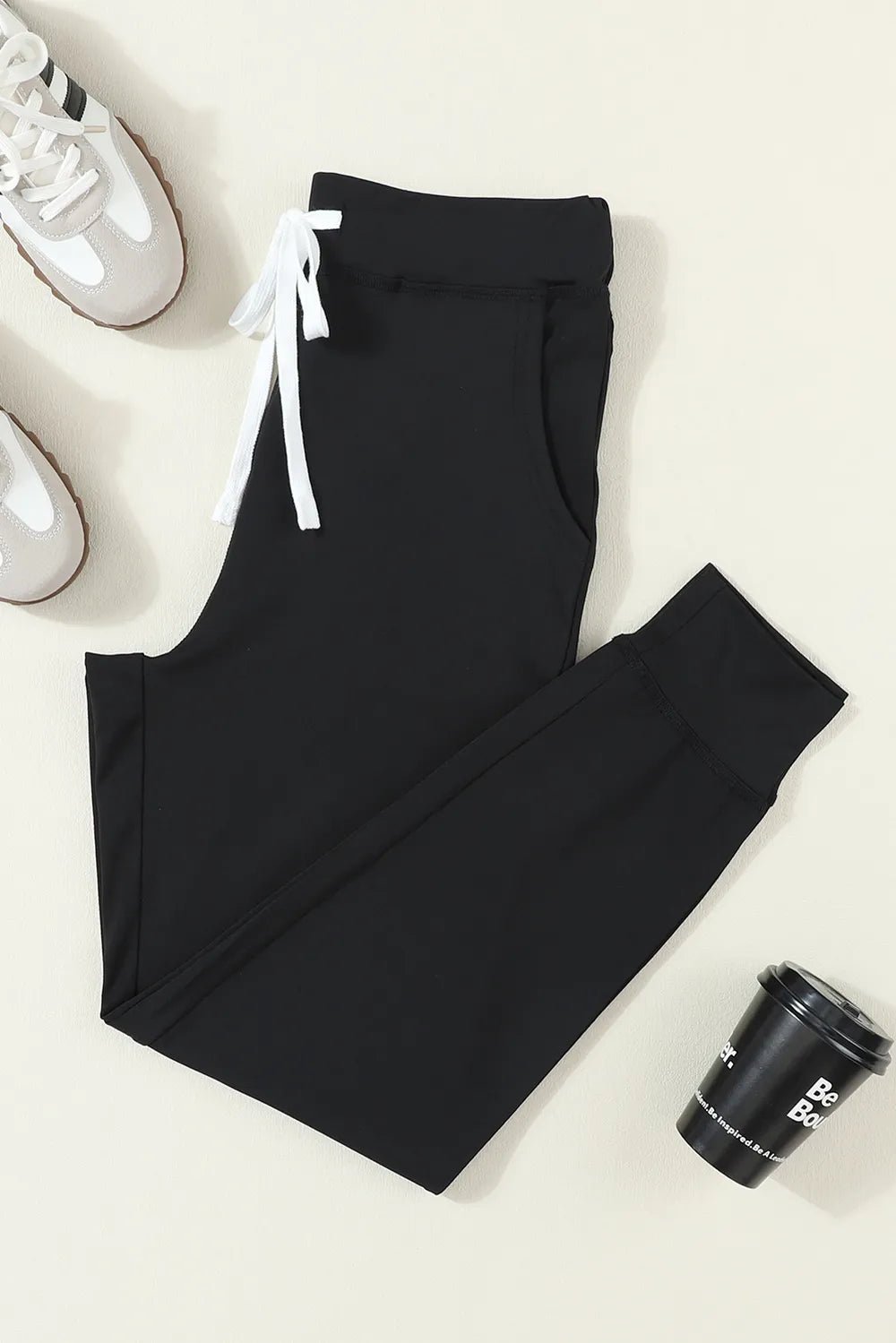Women's Drawstring Joggers with Pockets | Stretchy Relaxed Fit Jogger | CozyFits in Black