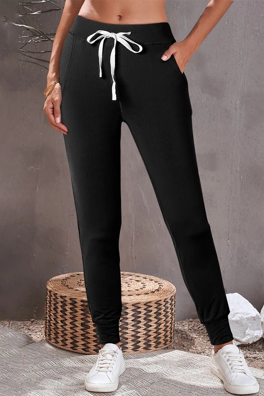 Women's Drawstring Joggers with Pockets | Stretchy Relaxed Fit Jogger | CozyFits in Black
