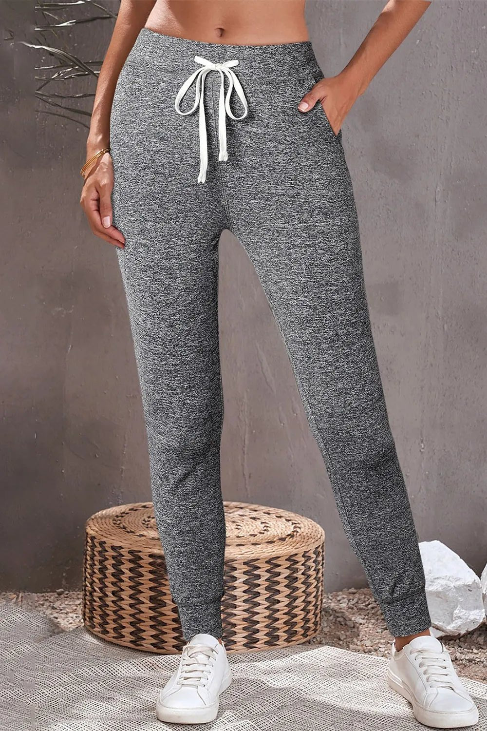 Women's Drawstring Joggers with Pockets | Stretchy Relaxed Fit Jogger | CozyFits in Dark Gray