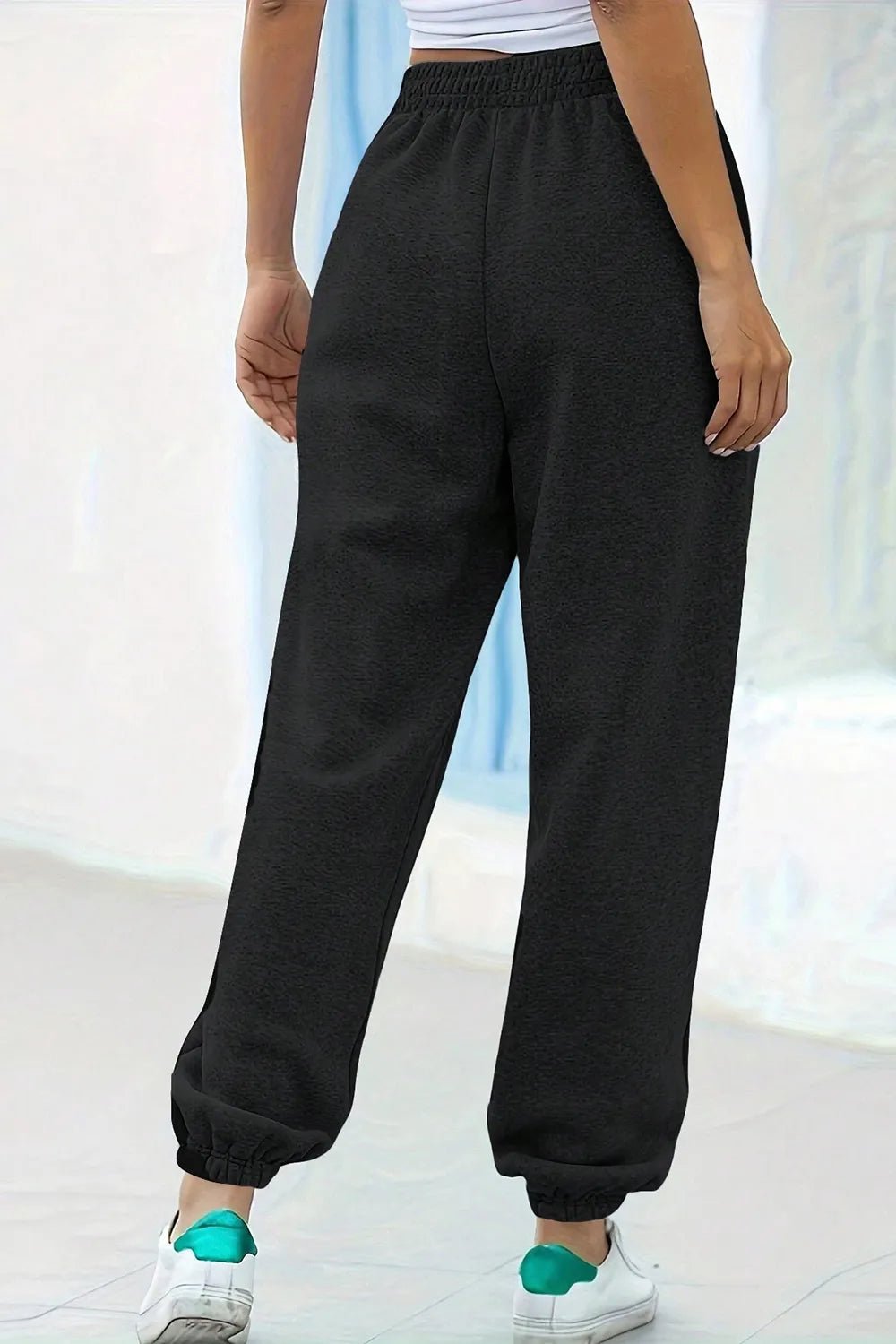 Women's Elastic Waist Joggers with Pockets | Soft Flowy Everyday Jogger | CozyFits in Black