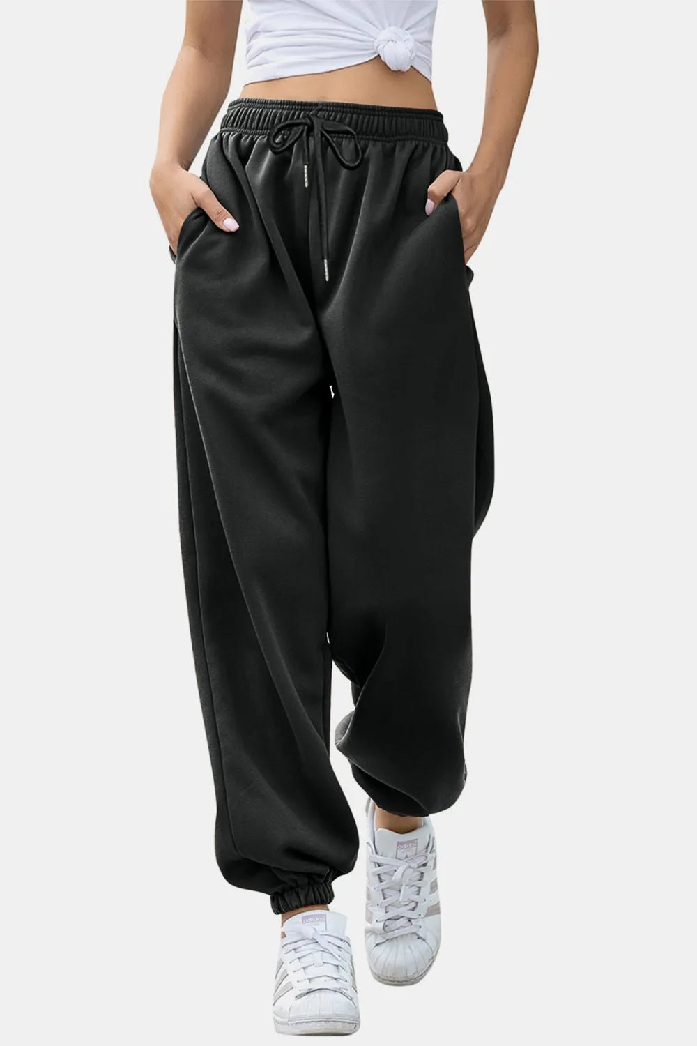 Women's Elastic Waist Joggers with Pockets | Soft Flowy Everyday Jogger | CozyFits in Black