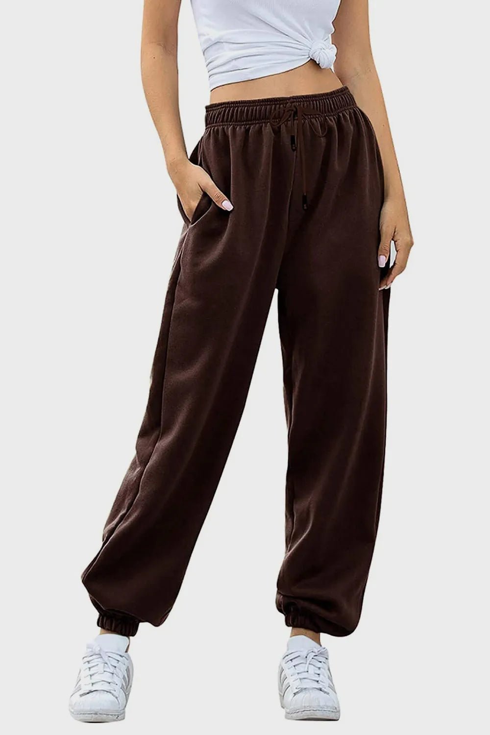 Women's Elastic Waist Joggers with Pockets | Soft Flowy Everyday Jogger | CozyFits in Chocolate