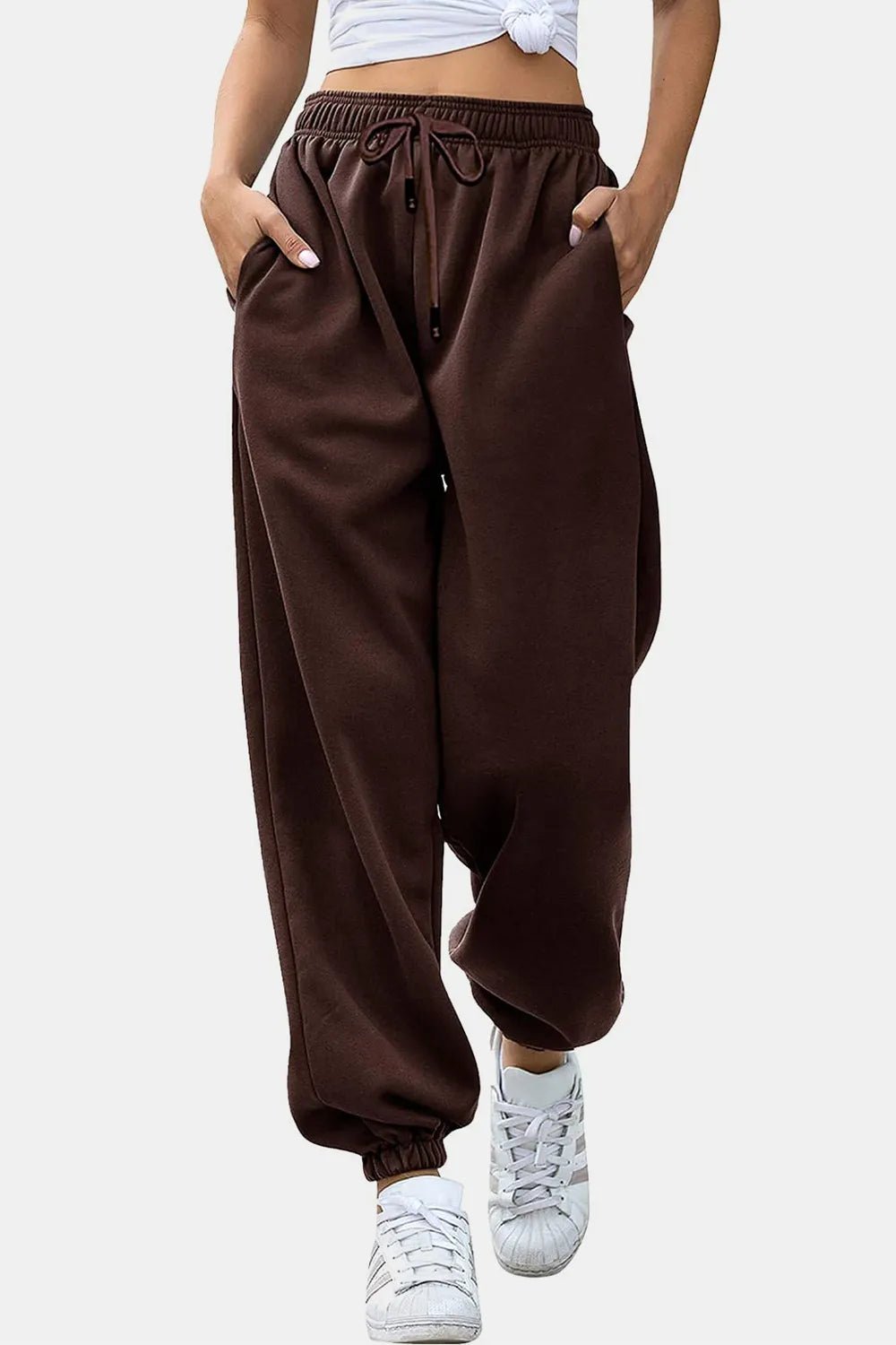 Women's Elastic Waist Joggers with Pockets | Soft Flowy Everyday Jogger | CozyFits in Chocolate