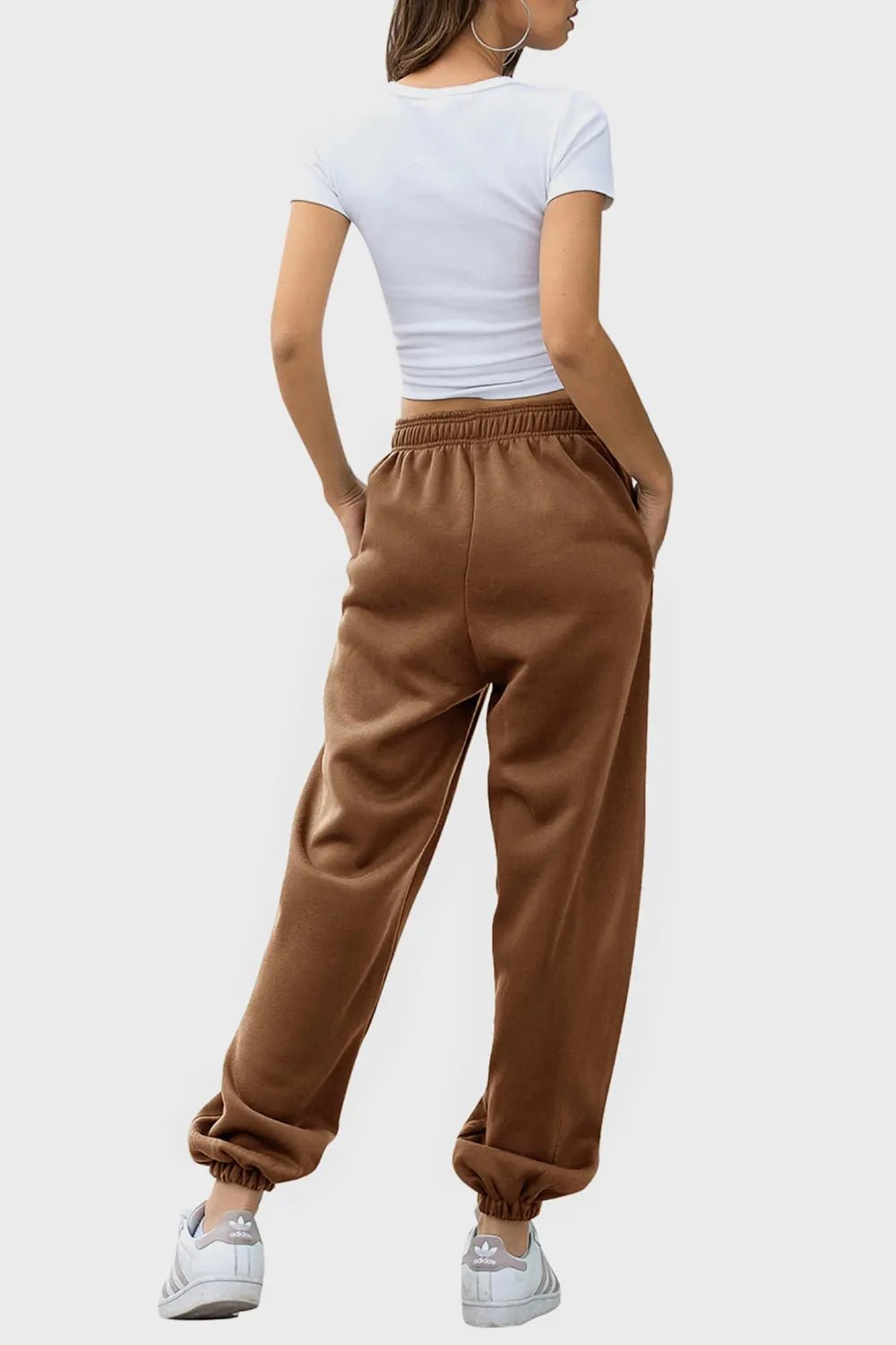 Women's Elastic Waist Joggers with Pockets | Soft Flowy Everyday Jogger | CozyFits in Coffee Brown