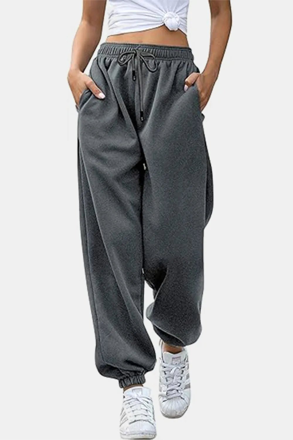 Women's Elastic Waist Joggers with Pockets | Soft Flowy Everyday Jogger | CozyFits in Dark Gray