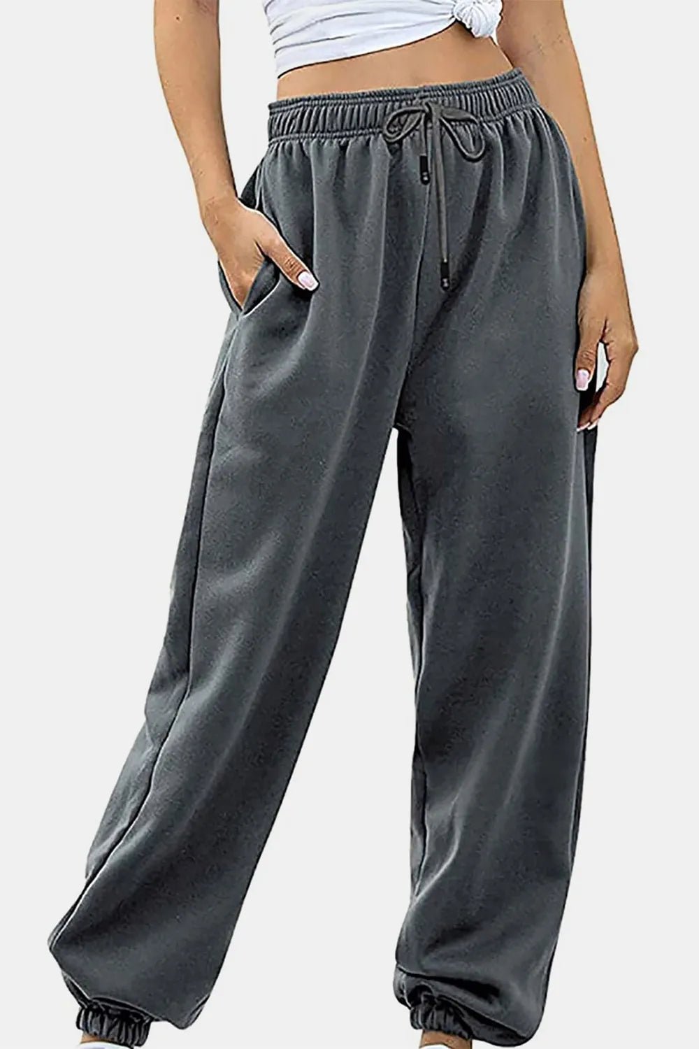 Women's Elastic Waist Joggers with Pockets | Soft Flowy Everyday Jogger | CozyFits in Dark Gray