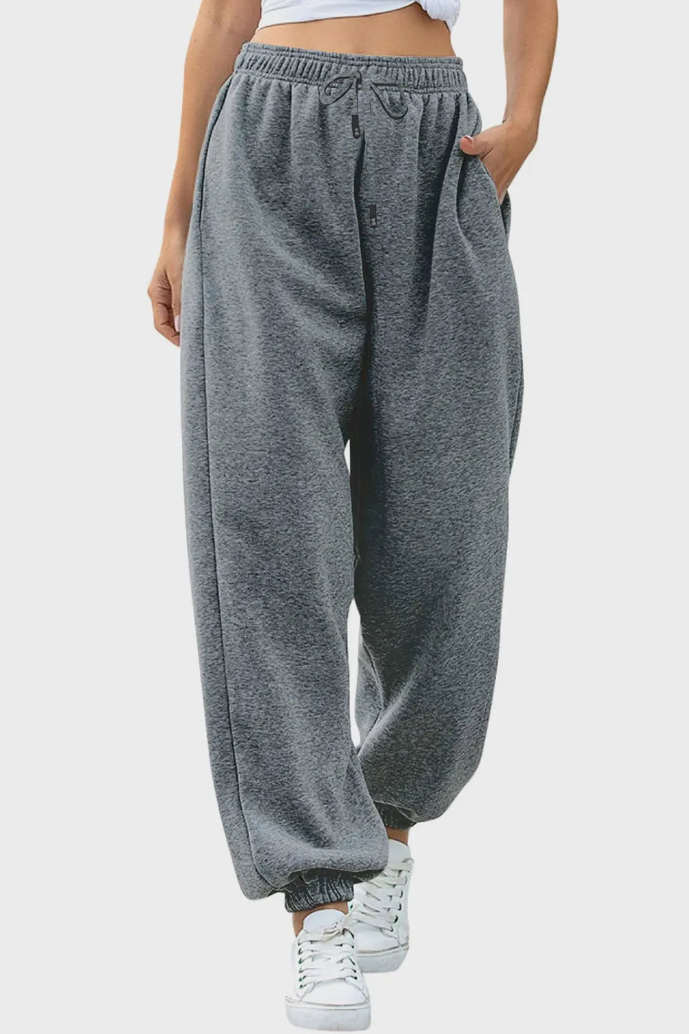 Women's Elastic Waist Joggers with Pockets | Soft Flowy Everyday Jogger | CozyFits in Gray