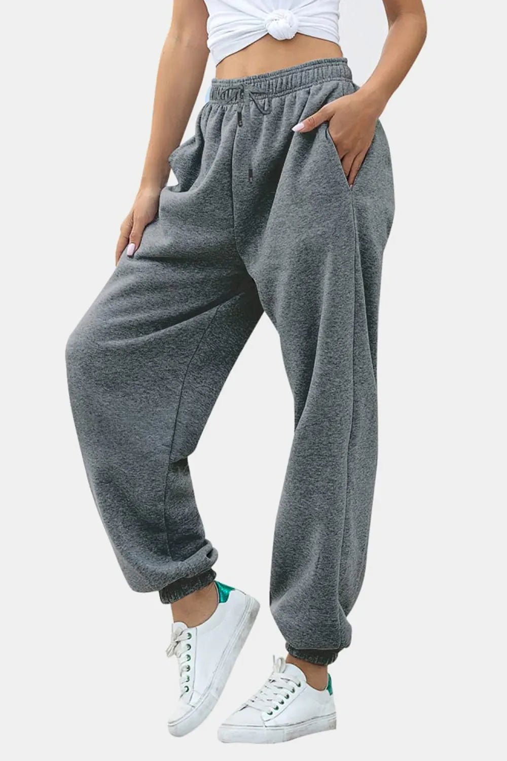 Women's Elastic Waist Joggers with Pockets | Soft Flowy Everyday Jogger | CozyFits in Gray