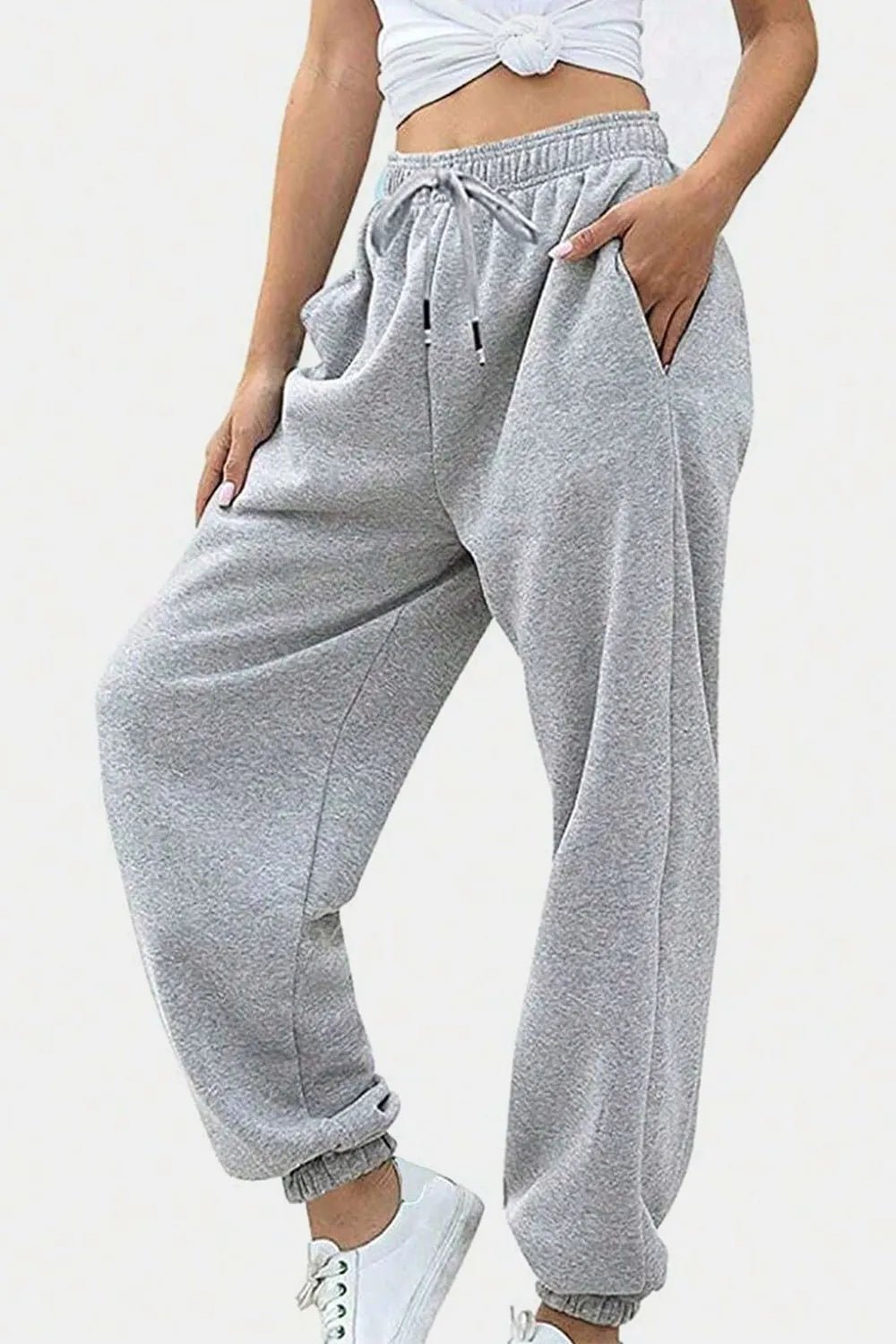 Women's Elastic Waist Joggers with Pockets | Soft Flowy Everyday Jogger | CozyFits in Light Gray