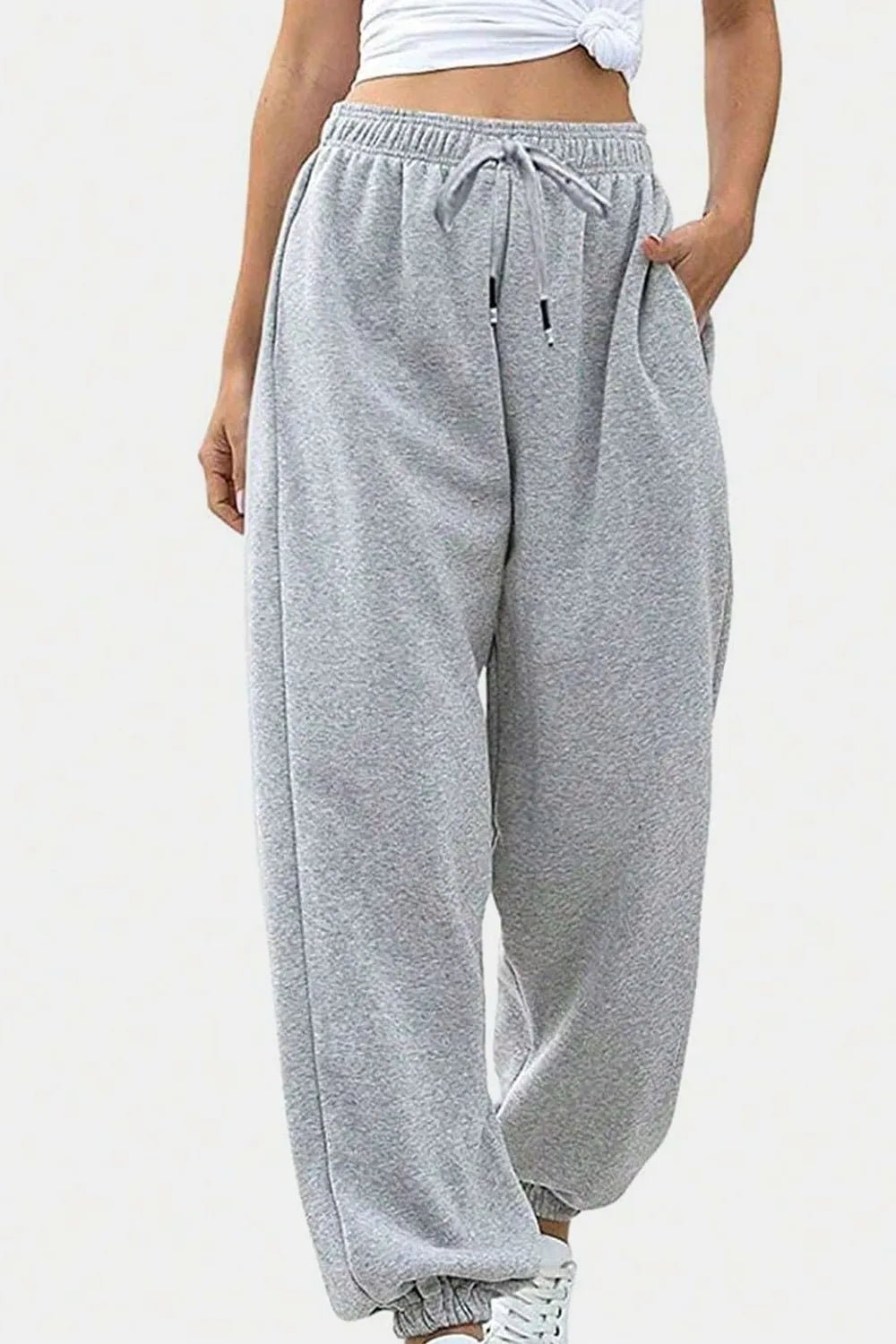 Women's Elastic Waist Joggers with Pockets | Soft Flowy Everyday Jogger | CozyFits in Light Gray