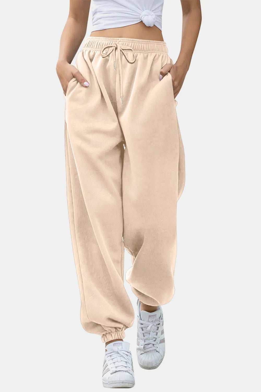 Women's Elastic Waist Joggers with Pockets | Soft Flowy Everyday Jogger | CozyFits in Pastel Yellow