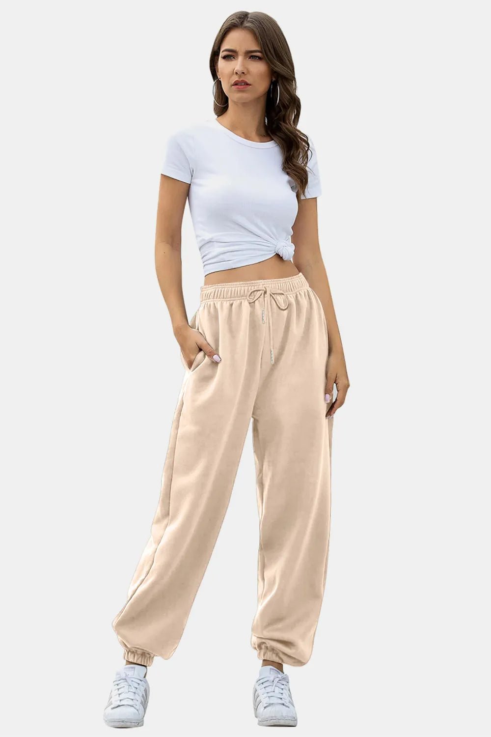 Women's Elastic Waist Joggers with Pockets | Soft Flowy Everyday Jogger | CozyFits in Pastel Yellow