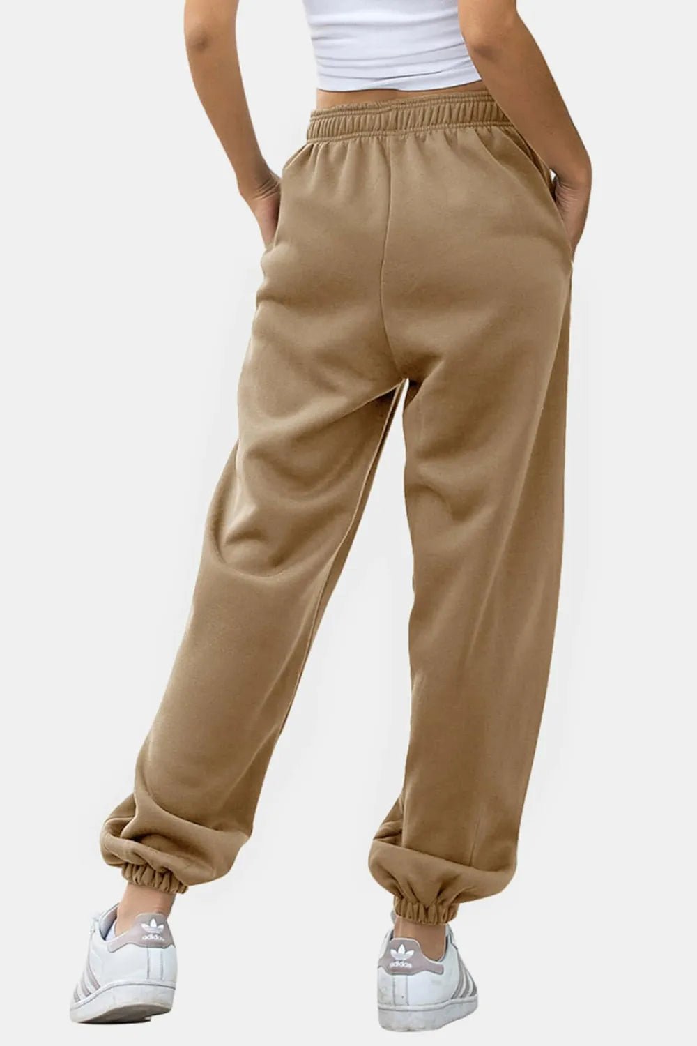 Women's Elastic Waist Joggers with Pockets | Soft Flowy Everyday Jogger | CozyFits in Tan