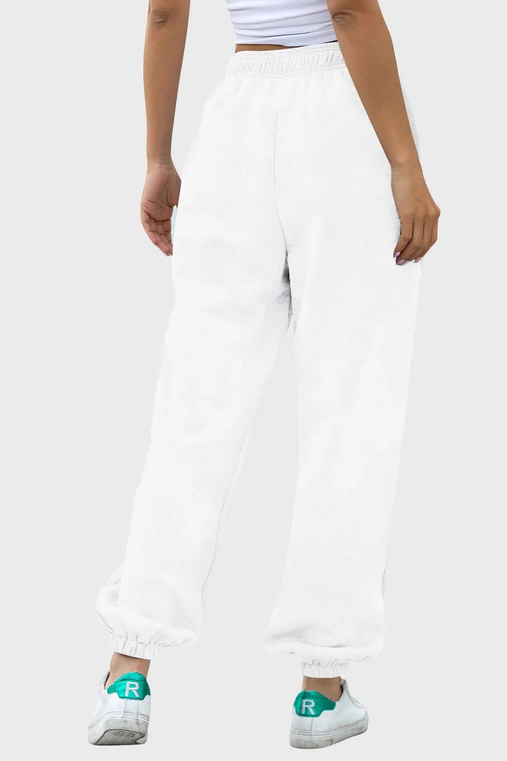 Women's Elastic Waist Joggers with Pockets | Soft Flowy Everyday Jogger | CozyFits in White